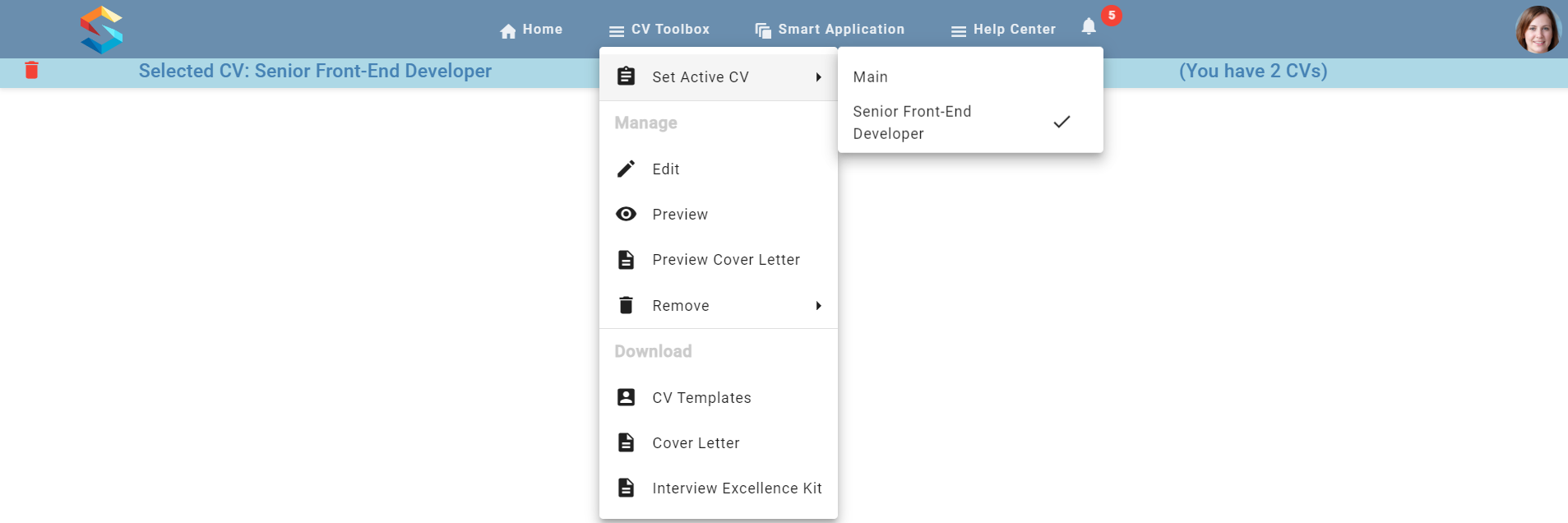 Set Active CV in the CV Toolbox