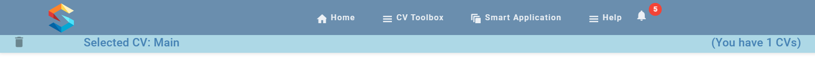 Smart Application menu in Smart CV Builder